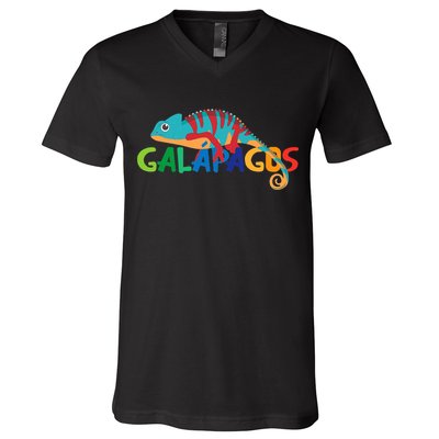 Galapagos Islands Summer Colorful Chameleon Exotic Animal V-Neck T-Shirt