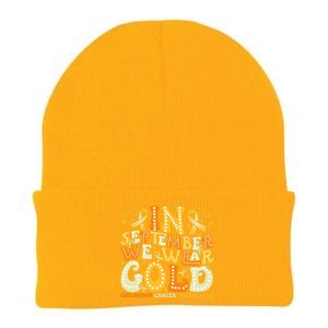 Groovy In September We Wear Gold Childhood Cancer Awareness Rainbow Ribbon Knit Cap Winter Beanie