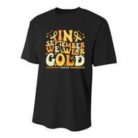 Groovy In September We Wear Gold Childhood Cancer Awareness Rainbow Ribbon Youth Performance Sprint T-Shirt