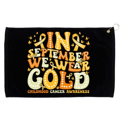 Groovy In September We Wear Gold Childhood Cancer Awareness Rainbow Ribbon Grommeted Golf Towel