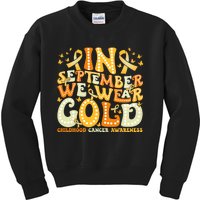 Groovy In September We Wear Gold Childhood Cancer Awareness Rainbow Ribbon Kids Sweatshirt