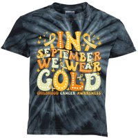 Groovy In September We Wear Gold Childhood Cancer Awareness Rainbow Ribbon Kids Tie-Dye T-Shirt