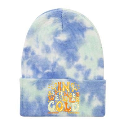 Groovy In September We Wear Gold Childhood Cancer Awareness Rainbow Ribbon Tie Dye 12in Knit Beanie