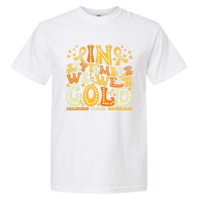 Groovy In September We Wear Gold Childhood Cancer Awareness Rainbow Ribbon Garment-Dyed Heavyweight T-Shirt