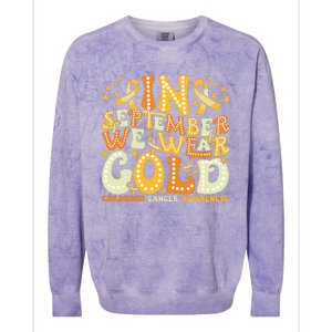 Groovy In September We Wear Gold Childhood Cancer Awareness Colorblast Crewneck Sweatshirt