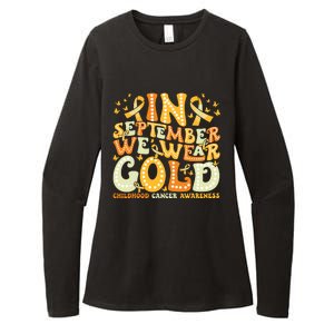 Groovy In September We Wear Gold Childhood Cancer Awareness Womens CVC Long Sleeve Shirt