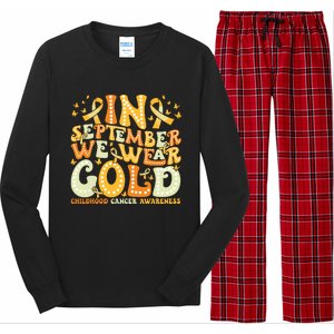 Groovy In September We Wear Gold Childhood Cancer Awareness Long Sleeve Pajama Set