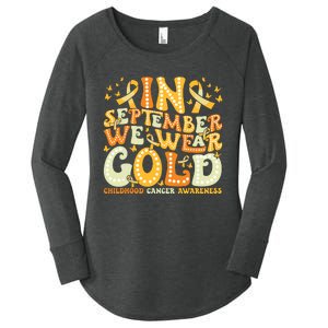 Groovy In September We Wear Gold Childhood Cancer Awareness Women's Perfect Tri Tunic Long Sleeve Shirt