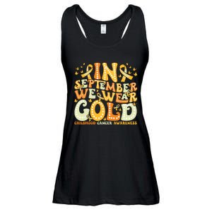 Groovy In September We Wear Gold Childhood Cancer Awareness Ladies Essential Flowy Tank