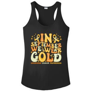 Groovy In September We Wear Gold Childhood Cancer Awareness Ladies PosiCharge Competitor Racerback Tank