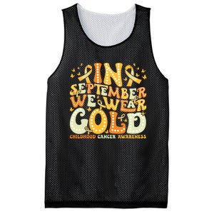 Groovy In September We Wear Gold Childhood Cancer Awareness Mesh Reversible Basketball Jersey Tank