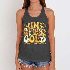 Groovy In September We Wear Gold Childhood Cancer Awareness Women's Knotted Racerback Tank