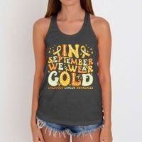 Groovy In September We Wear Gold Childhood Cancer Awareness Women's Knotted Racerback Tank