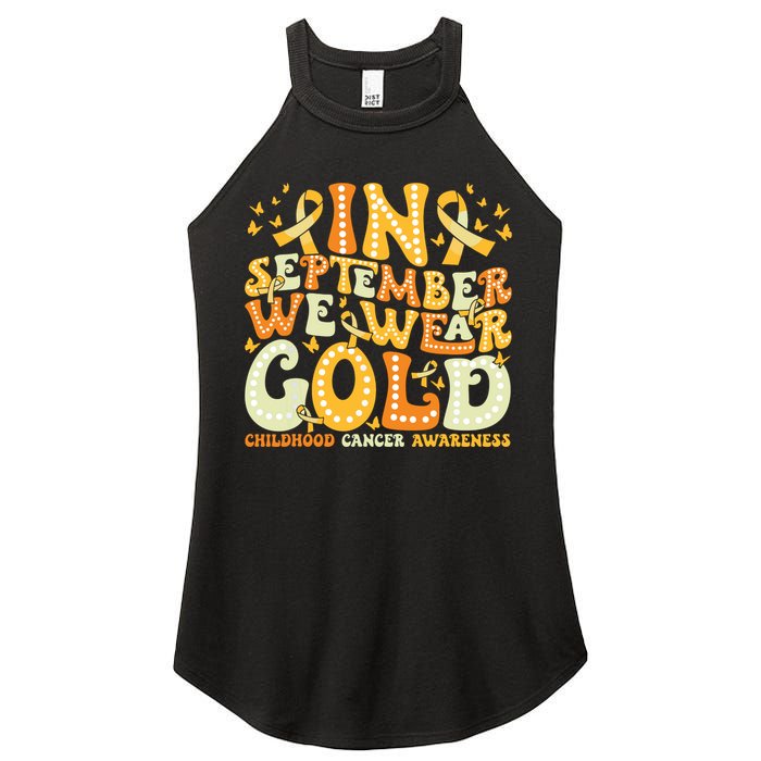 Groovy In September We Wear Gold Childhood Cancer Awareness Women's Perfect Tri Rocker Tank