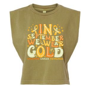 Groovy In September We Wear Gold Childhood Cancer Awareness Garment-Dyed Women's Muscle Tee