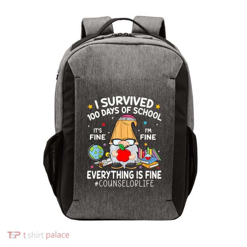 Gnome I Survived 100 Days Of School Its Fine Counselor Life Vector Backpack