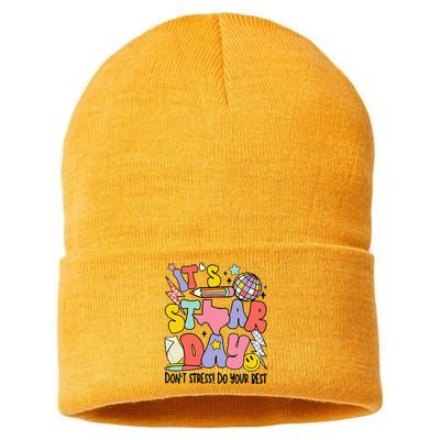 Groovy ItS Staar Day DonT Stress Do Your Best Test Day Sustainable Knit Beanie