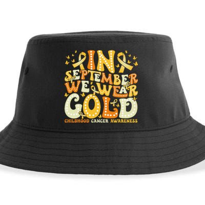 Groovy In September We Wear Gold Childhood Cancer Awareness Gift Sustainable Bucket Hat