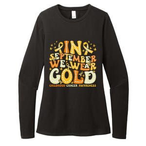 Groovy In September We Wear Gold Childhood Cancer Awareness Gift Womens CVC Long Sleeve Shirt