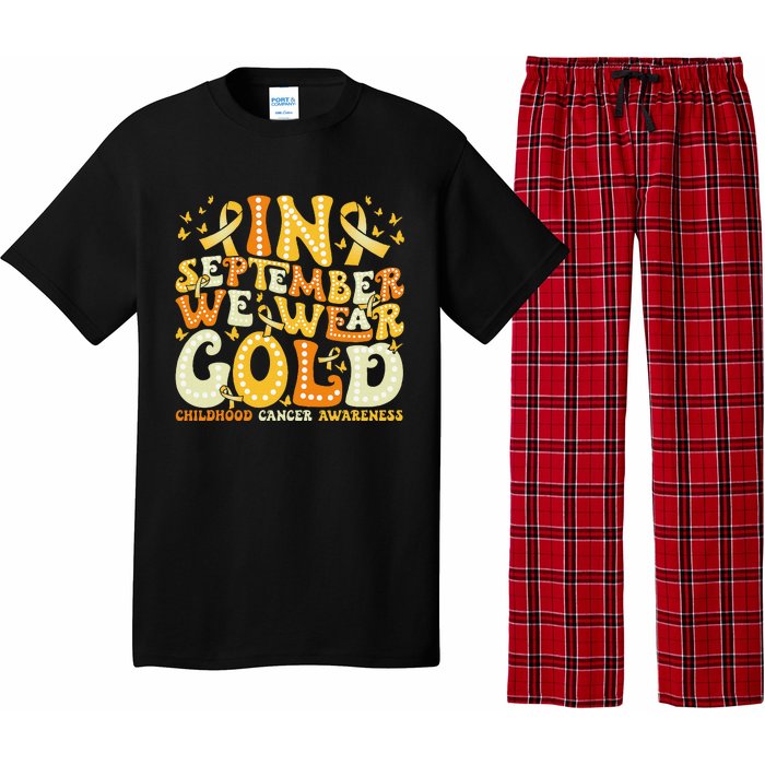 Groovy In September We Wear Gold Childhood Cancer Awareness Gift Pajama Set