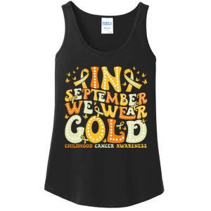 Groovy In September We Wear Gold Childhood Cancer Awareness Gift Ladies Essential Tank