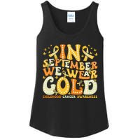 Groovy In September We Wear Gold Childhood Cancer Awareness Gift Ladies Essential Tank