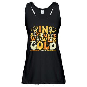 Groovy In September We Wear Gold Childhood Cancer Awareness Gift Ladies Essential Flowy Tank