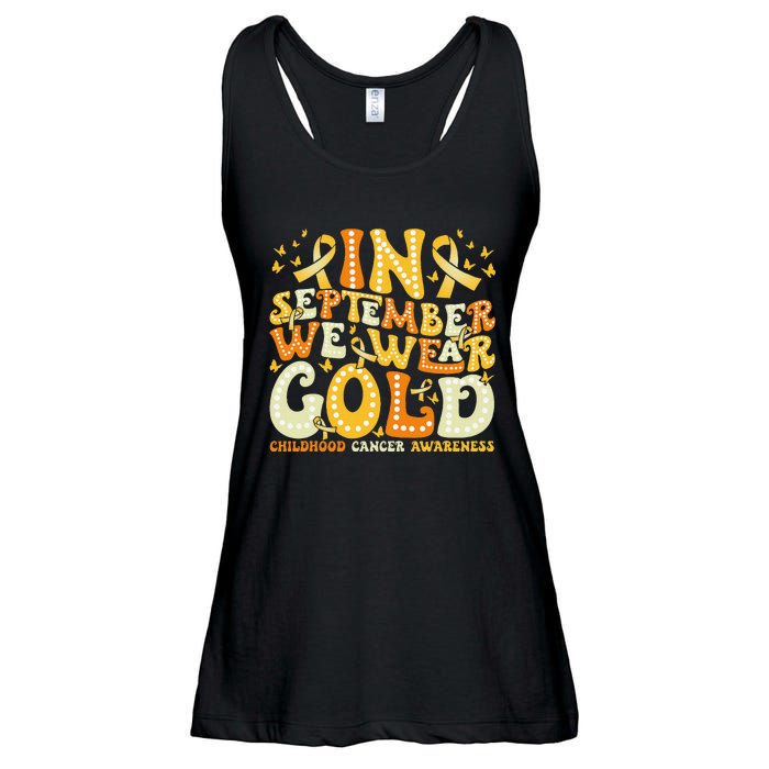 Groovy In September We Wear Gold Childhood Cancer Awareness Gift Ladies Essential Flowy Tank