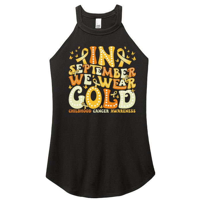 Groovy In September We Wear Gold Childhood Cancer Awareness Gift Women's Perfect Tri Rocker Tank