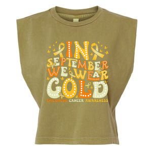 Groovy In September We Wear Gold Childhood Cancer Awareness Gift Garment-Dyed Women's Muscle Tee