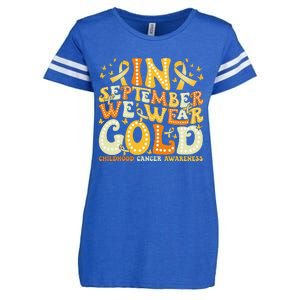 Groovy In September We Wear Gold Childhood Cancer Awareness Gift Enza Ladies Jersey Football T-Shirt