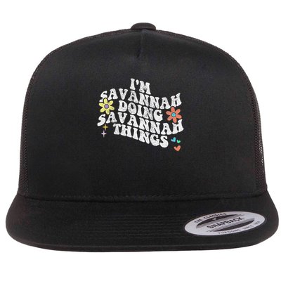 Groovy Im Savannah Doing Savannah Things Funny Mother's Day Flat Bill Trucker Hat