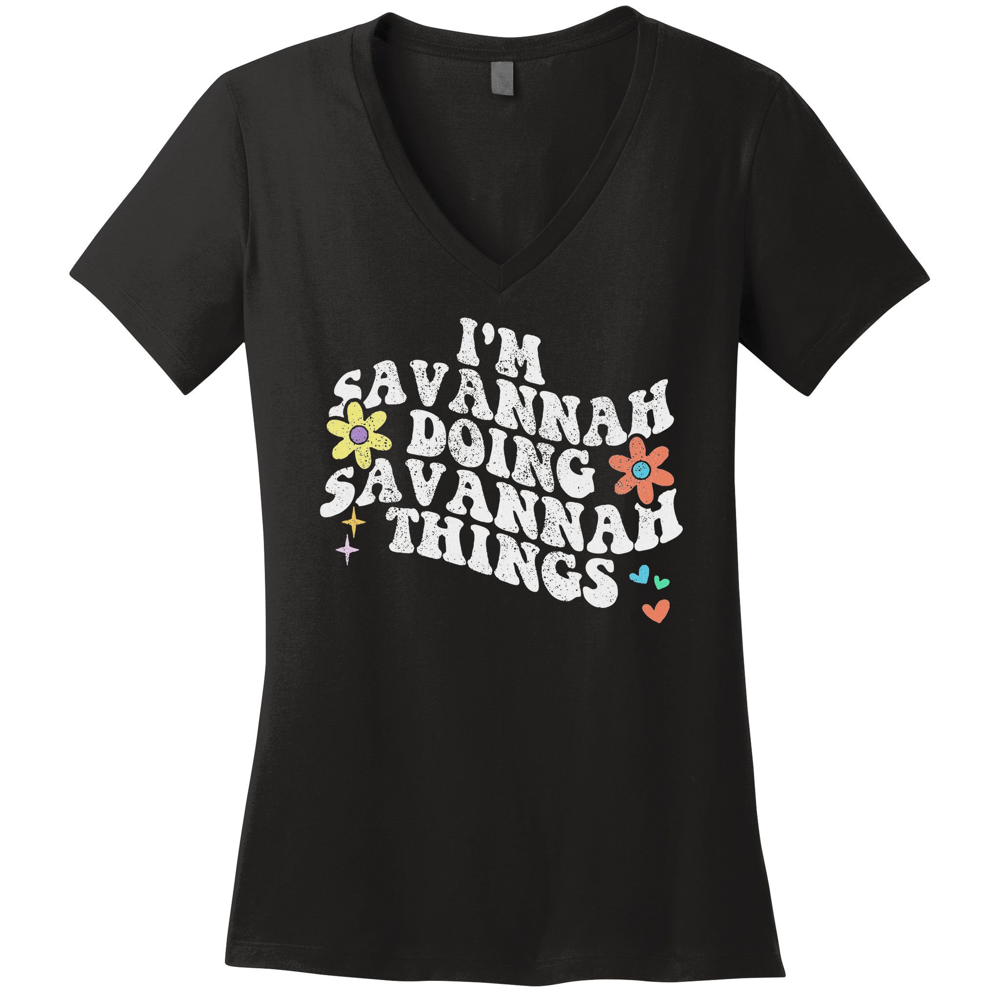Groovy Im Savannah Doing Savannah Things Funny Mother's Day Women's V-Neck T-Shirt