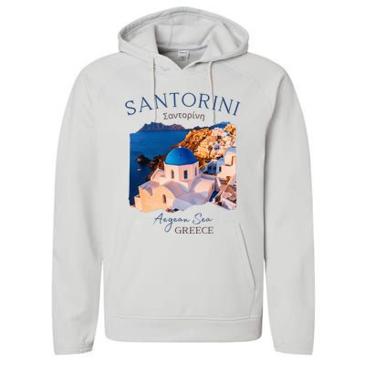 Greek Island Santorini Greece Oia Village Blue Church Performance Fleece Hoodie