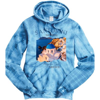 Greek Island Santorini Greece Oia Village Blue Church Tie Dye Hoodie