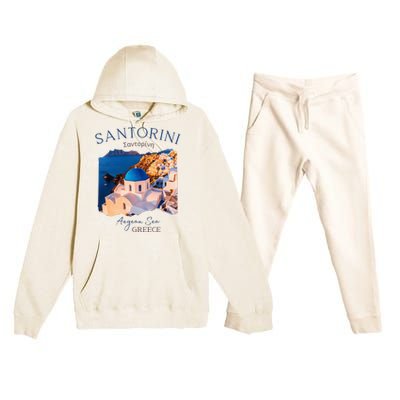 Greek Island Santorini Greece Oia Village Blue Church Premium Hooded Sweatsuit Set