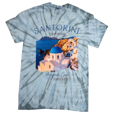 Greek Island Santorini Greece Oia Village Blue Church Tie-Dye T-Shirt