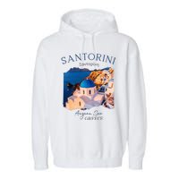 Greek Island Santorini Greece Oia Village Blue Church Garment-Dyed Fleece Hoodie