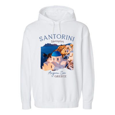 Greek Island Santorini Greece Oia Village Blue Church Garment-Dyed Fleece Hoodie