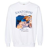 Greek Island Santorini Greece Oia Village Blue Church Garment-Dyed Sweatshirt