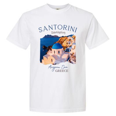 Greek Island Santorini Greece Oia Village Blue Church Garment-Dyed Heavyweight T-Shirt