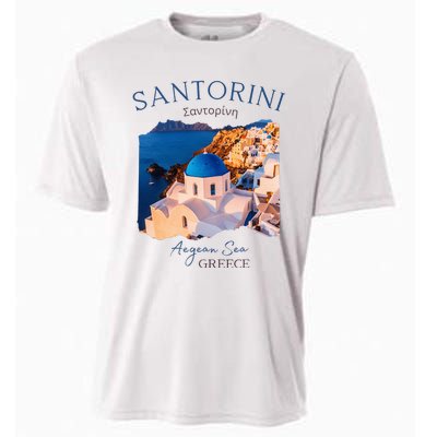 Greek Island Santorini Greece Oia Village Blue Church Cooling Performance Crew T-Shirt