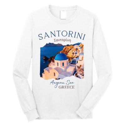 Greek Island Santorini Greece Oia Village Blue Church Long Sleeve Shirt