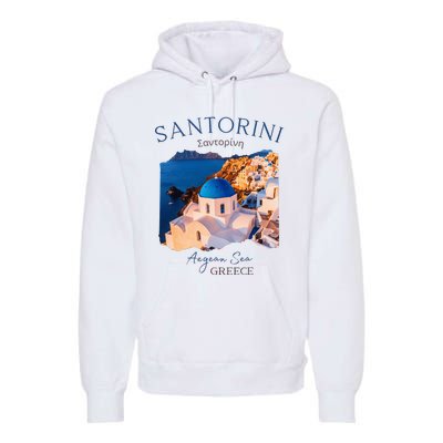 Greek Island Santorini Greece Oia Village Blue Church Premium Hoodie