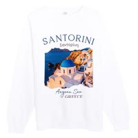 Greek Island Santorini Greece Oia Village Blue Church Premium Crewneck Sweatshirt