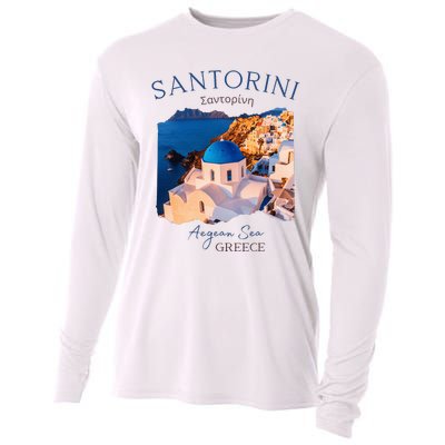 Greek Island Santorini Greece Oia Village Blue Church Cooling Performance Long Sleeve Crew