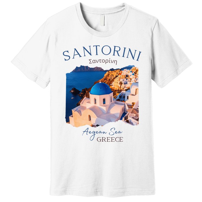 Greek Island Santorini Greece Oia Village Blue Church Premium T-Shirt