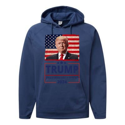 Great I Stand With Trump American Flag Vintage Gift Performance Fleece Hoodie