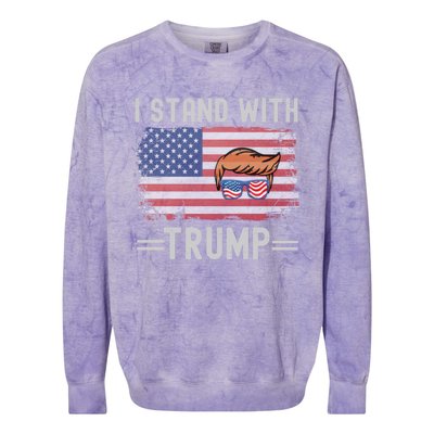 Great I Stand With Trump American Flag Vintage Cool Gift Colorblast Crewneck Sweatshirt