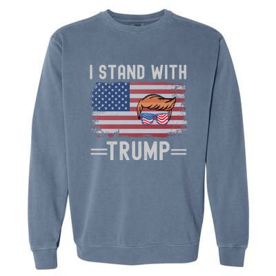 Great I Stand With Trump American Flag Vintage Cool Gift Garment-Dyed Sweatshirt